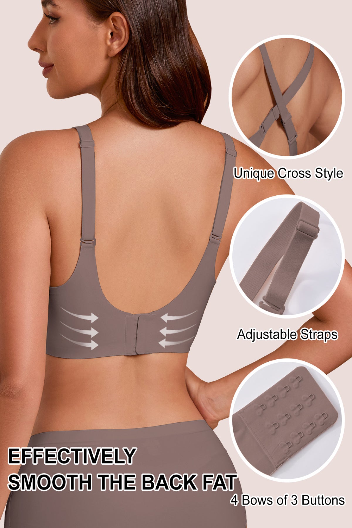 Jelly Bras for Women No Underwire Seamless Push Up Bra Full Support Comfort Bralettes Wireless Plunge Everyday Bra Coffee