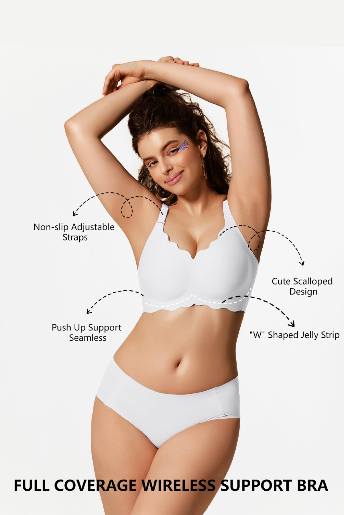 Jelly Bras for Women No Underwire Scalloped Push Up Wireless Bralettes Seamless Soft Comfort Everyday Tshirt Bra White