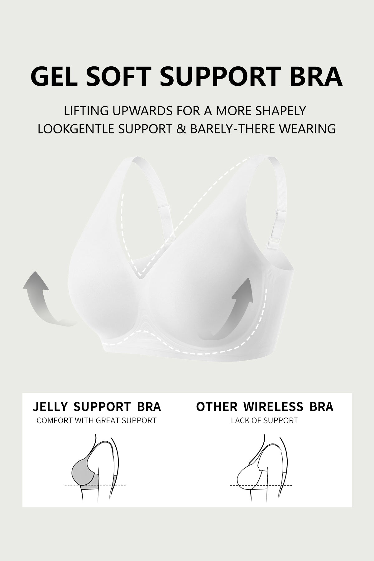 Jelly Bras for Women No Underwire Seamless Push Up Comfortable Tshirt Everyday Deep V Bra with Support and Lift White