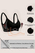 Black wireless bra with wide side panels, molded cups and adjustable straps