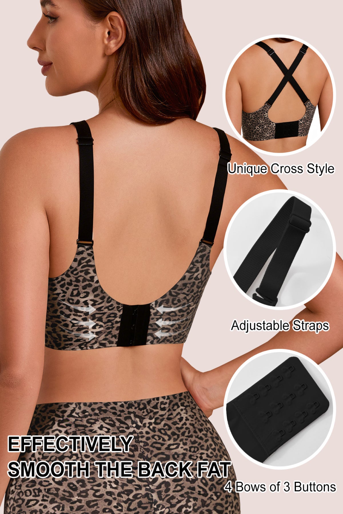 Jelly Bras for Women No Underwire Seamless Push Up Bra Full Support Comfort Bralettes Wireless Plunge Everyday Bra Black Leopard