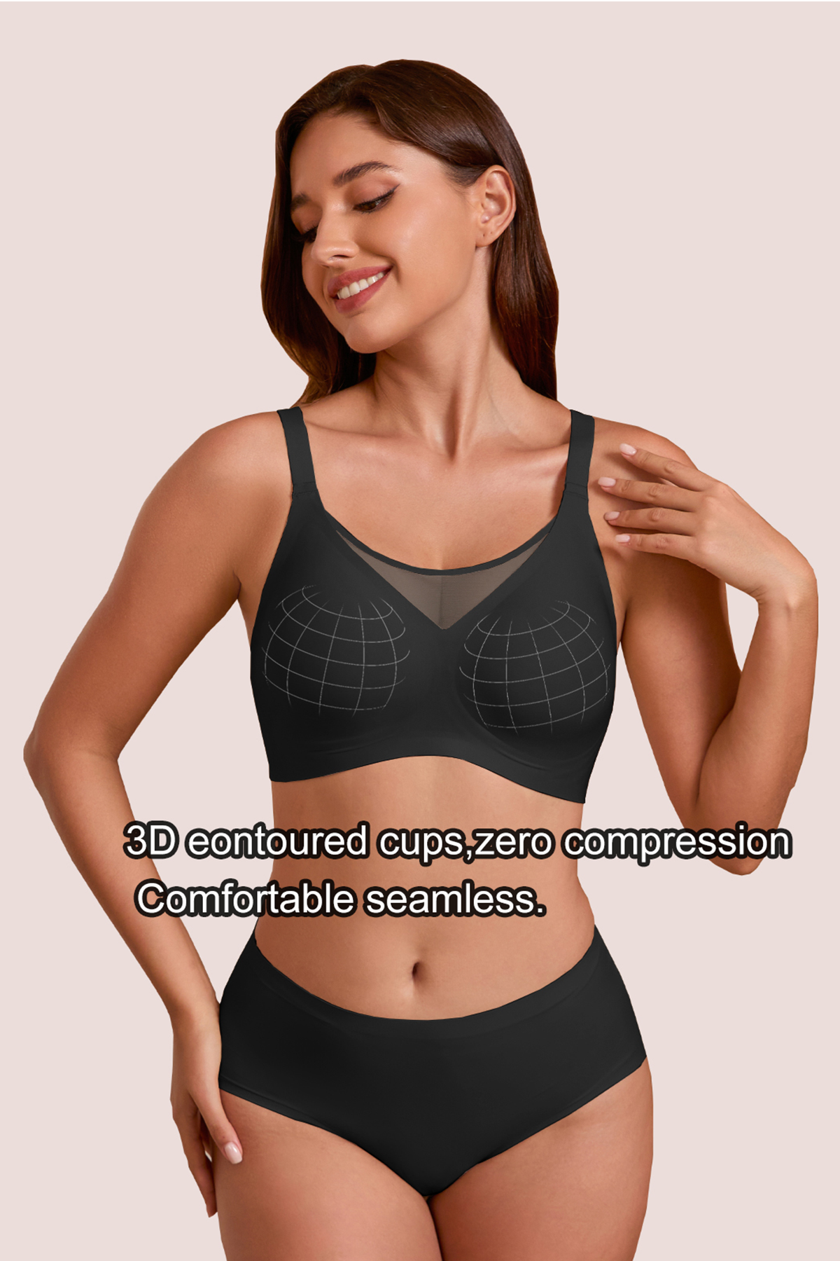 Jelly Bras for Women No Underwire Push Up V Mesh Seamless Comfort Tshirt Bra Supportive Lift Bralette Everyday Bra Black