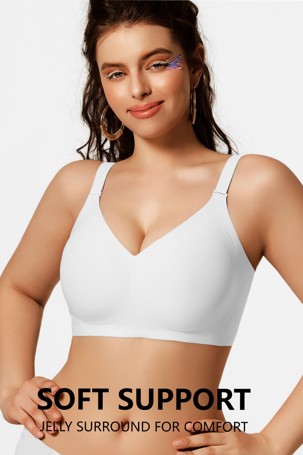 Jelly Bras for Women No Underwire Push Up Seamless Supportive Plunge Bra Full Coverage Comfortable Bralettes White