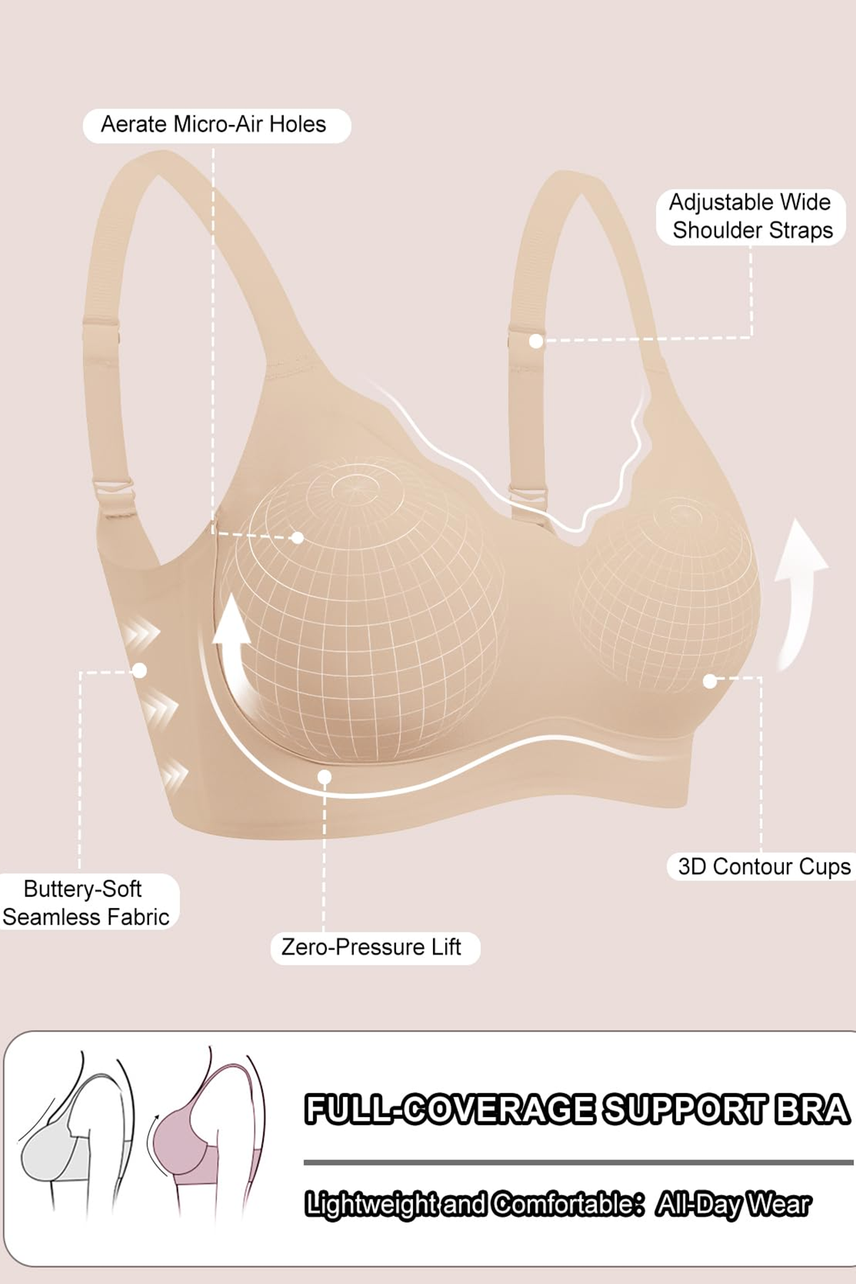 Jelly Bras for Women No Underwire Seamless Push Up Scalloped Tshirt Bralettes Comfortable Wireless Everyday Bra Nude