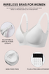 White wireless deep V mesh bra with no underwire and adjustable straps