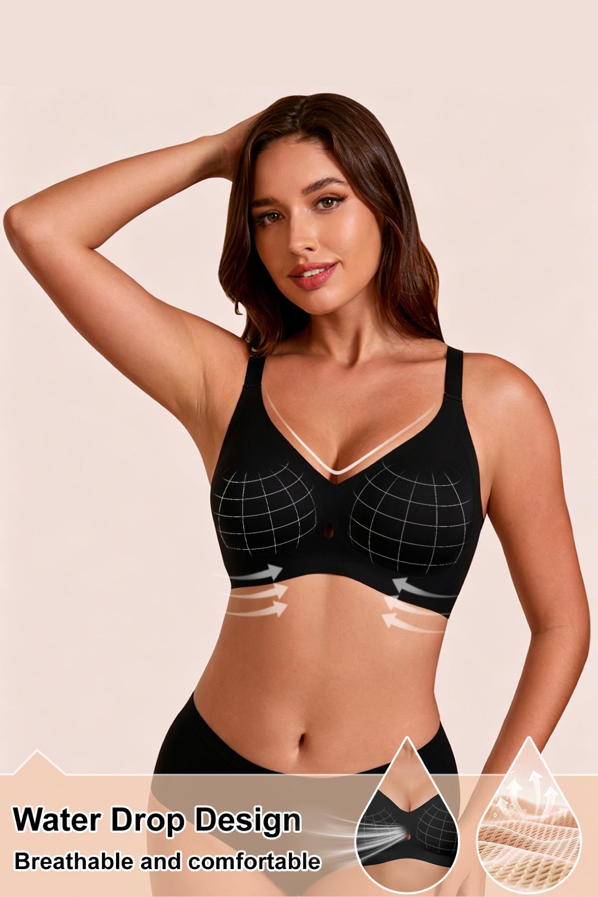 Jelly Bras for Women No Underwire Seamless Push Up Bra Full Support Comfort Bralettes Wireless Plunge Everyday Bra Black