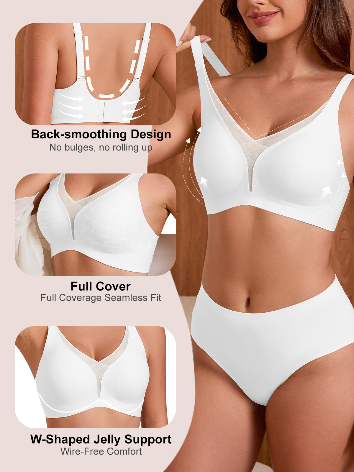 COCOMARTS Jelly Bras for Women No Underwire Push Up Deep V Mesh Comfort T Shirt Bralette Wireless Seamless Everyday Bra White