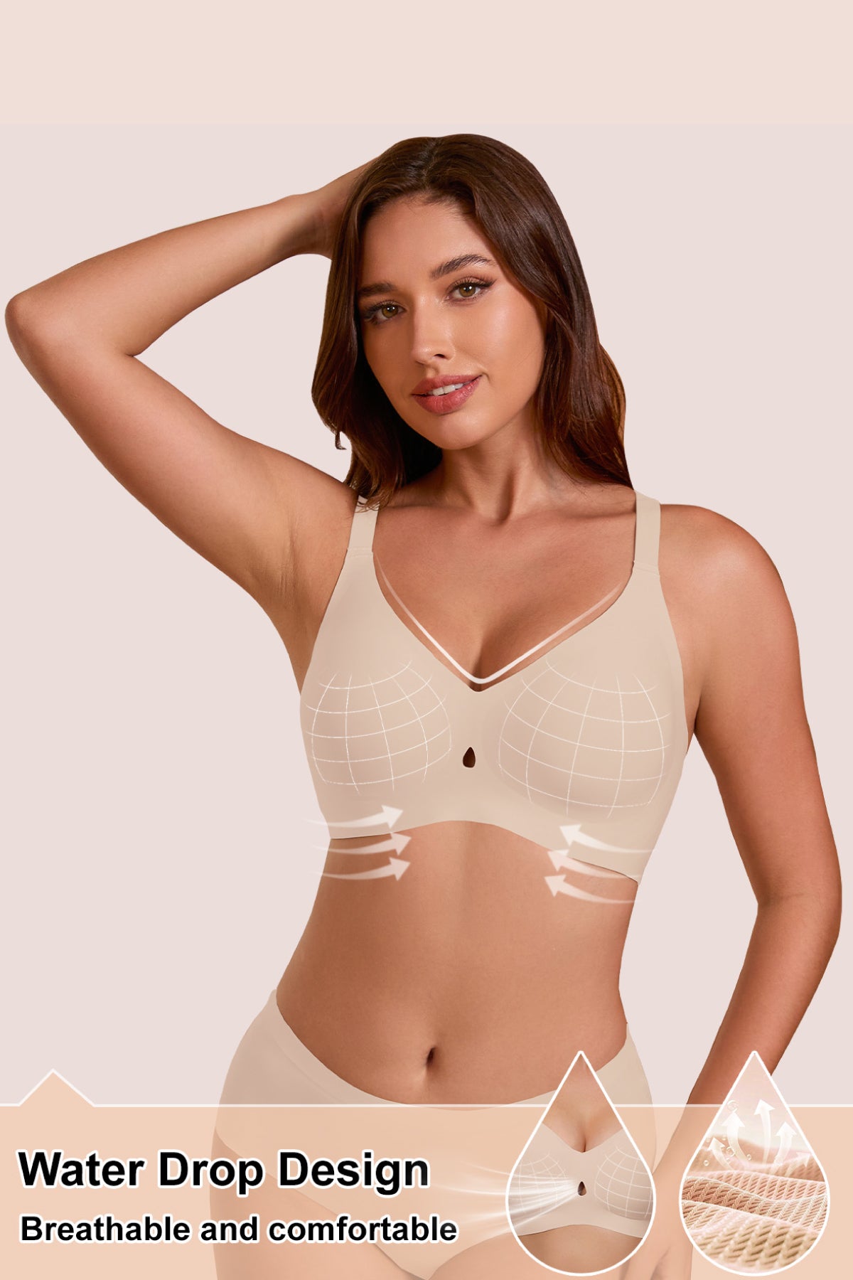 Jelly Bras for Women No Underwire Seamless Push Up Bra Full Support Comfort Bralettes Wireless Plunge Everyday Bra Nude