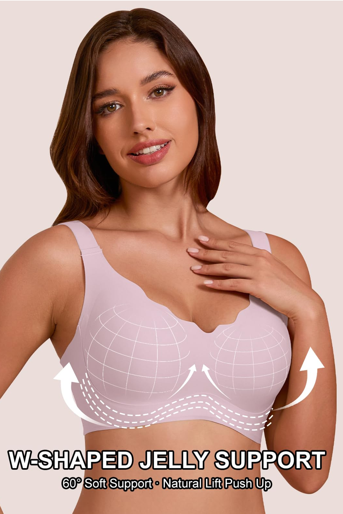 Jelly Bras for Women No Underwire Seamless Push Up Scalloped Tshirt Bralettes Comfortable Wireless Everyday Bra Pink
