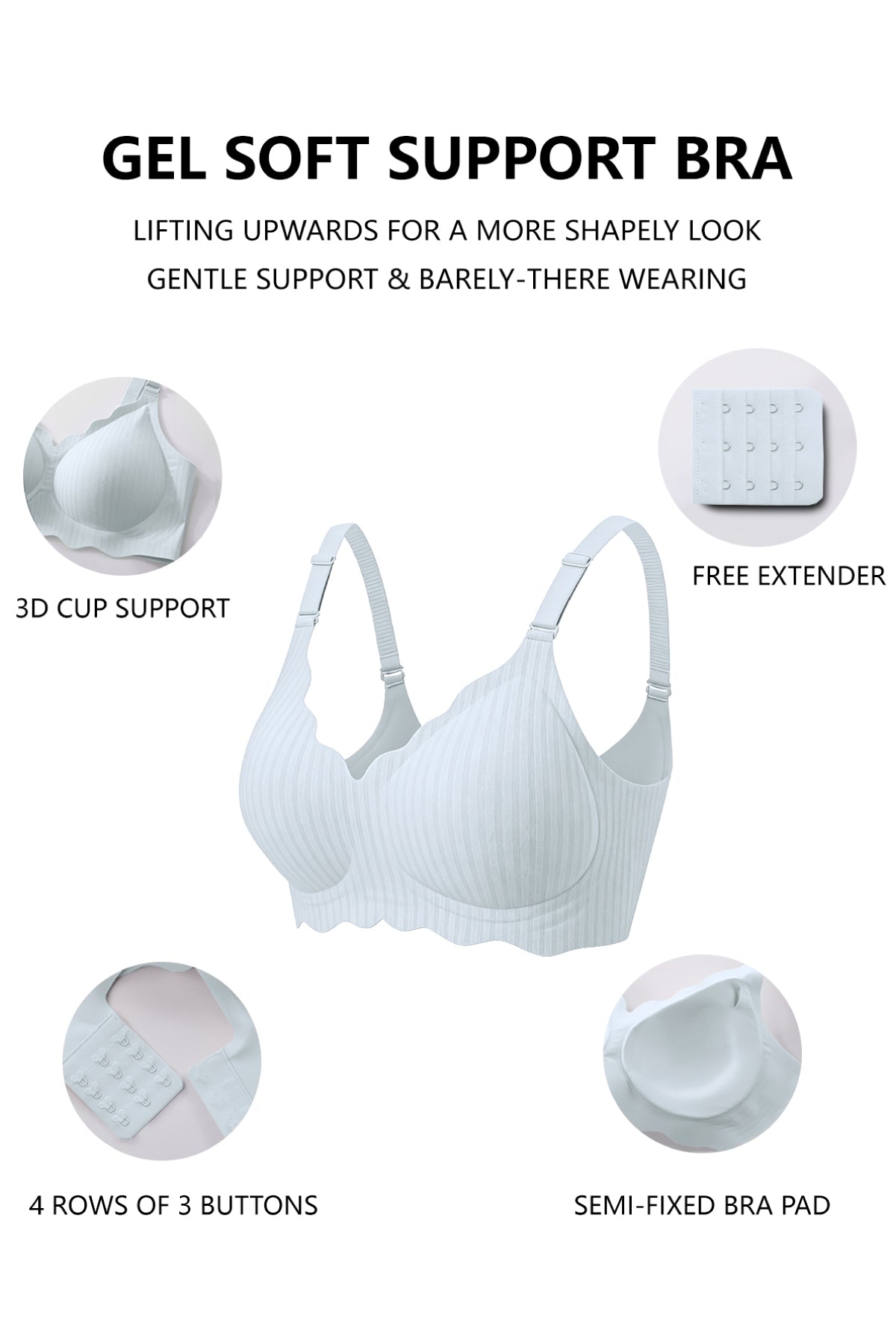 Jelly Bras for Women No Underwire Scalloped Push Up Wireless Bralettes Seamless Soft Comfort Everyday Tshirt Bra Haze Blue
