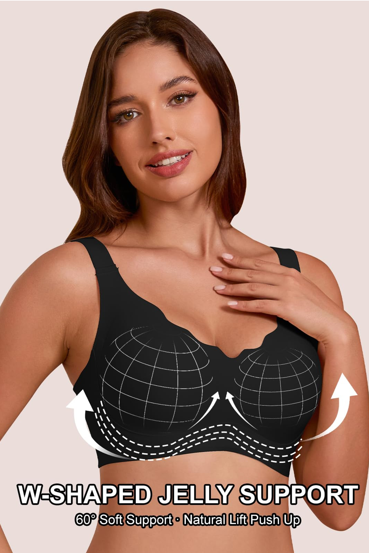 Jelly Bras for Women No Underwire Seamless Push Up Scalloped Tshirt Bralettes Comfortable Wireless Everyday Bra Black