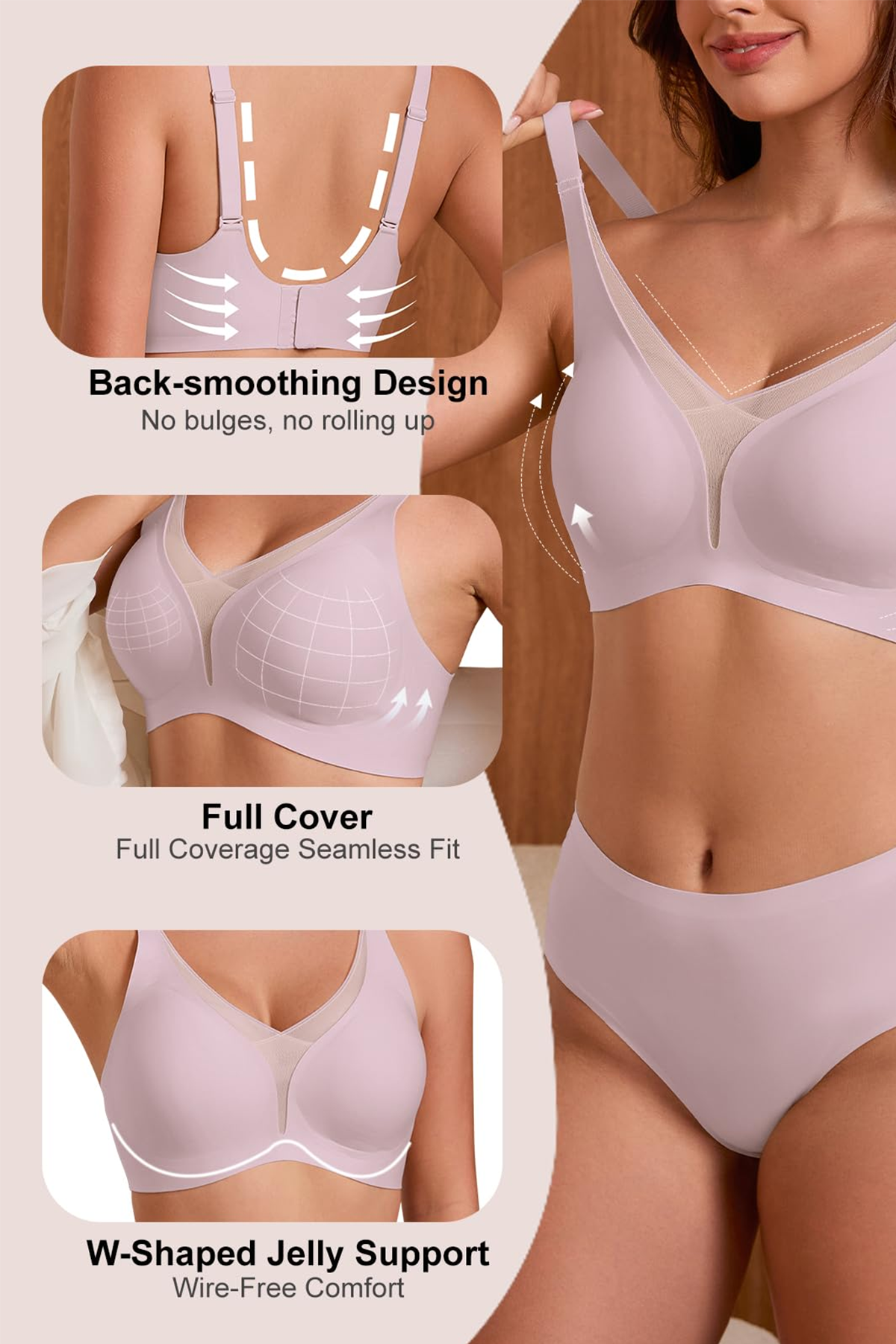 Jelly Bras for Women No Underwire Push Up Deep V Mesh Comfort T Shirt Bralette Wireless Seamless Everyday Bra Pink