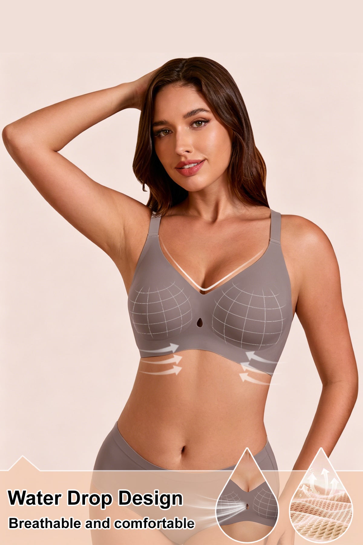 Jelly Bras for Women No Underwire Seamless Push Up Bra Full Support Comfort Bralettes Wireless Plunge Everyday Bra Coffee