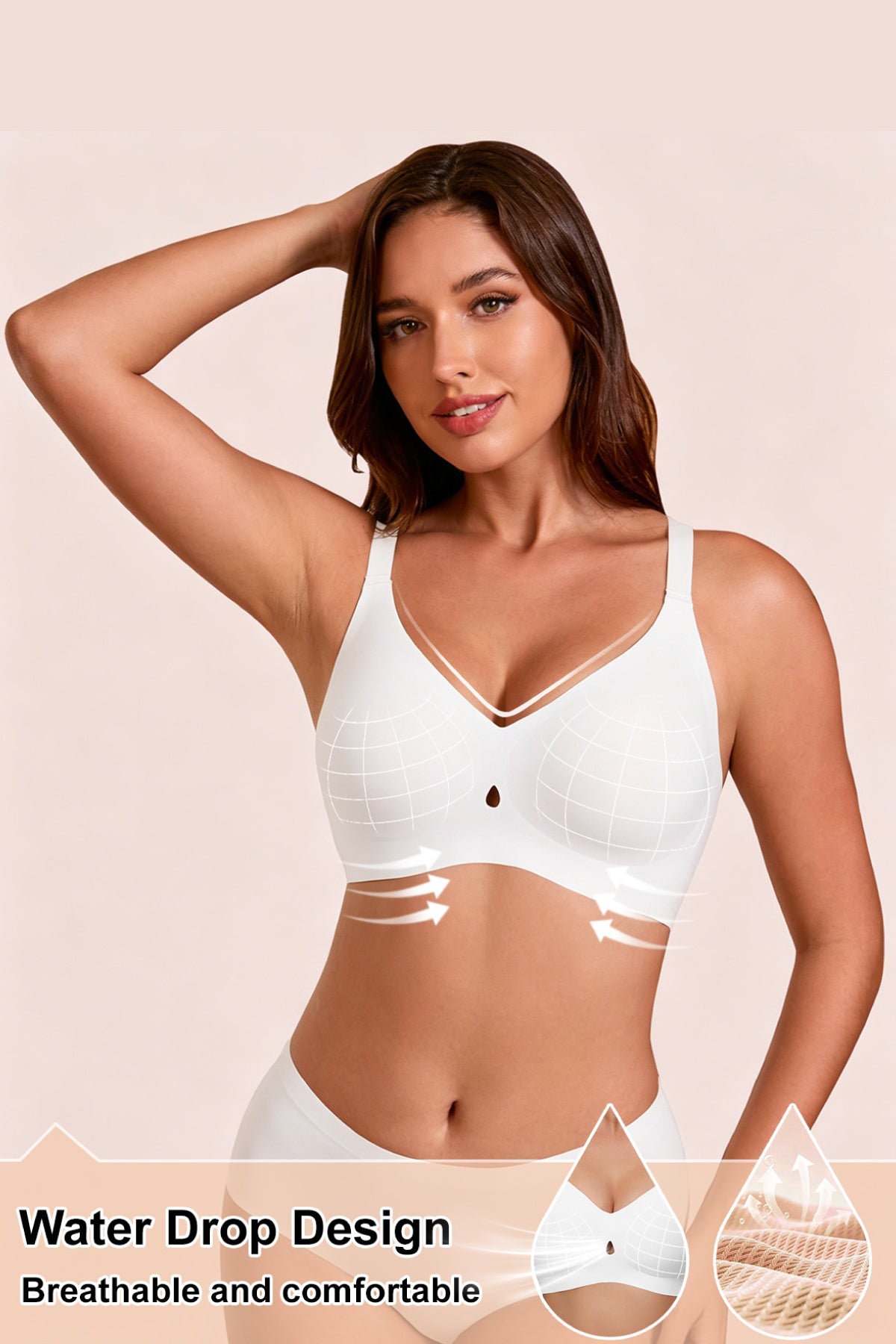 Jelly Bras for Women No Underwire Seamless Push Up Bra Full Support Comfort Bralettes Wireless Plunge Everyday Bra White
