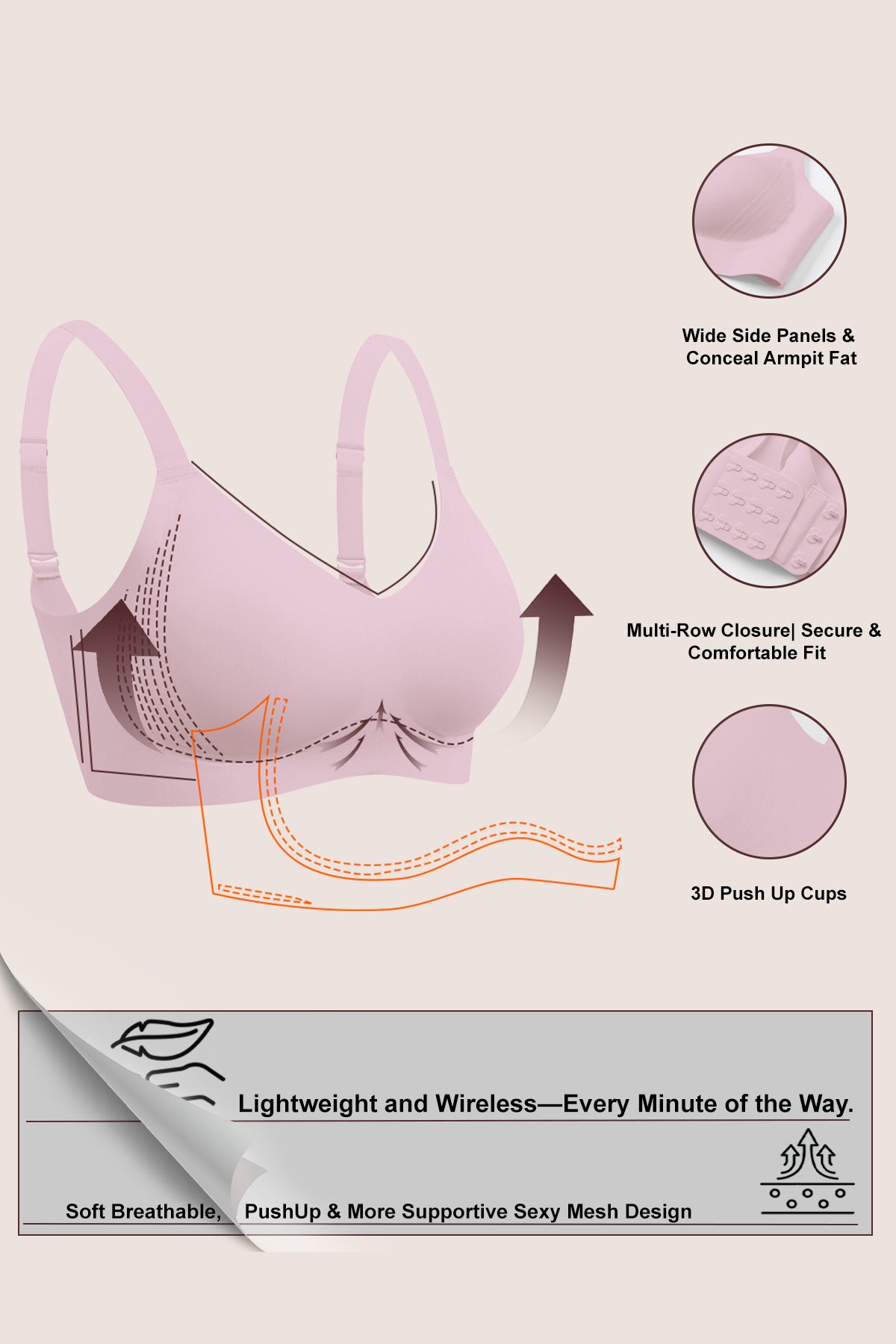 Jelly Bras for Women No Underwire Full Coverage Push Up Bra Wireless Seamless Bra Comfortable Tshirt Bralettes Pink