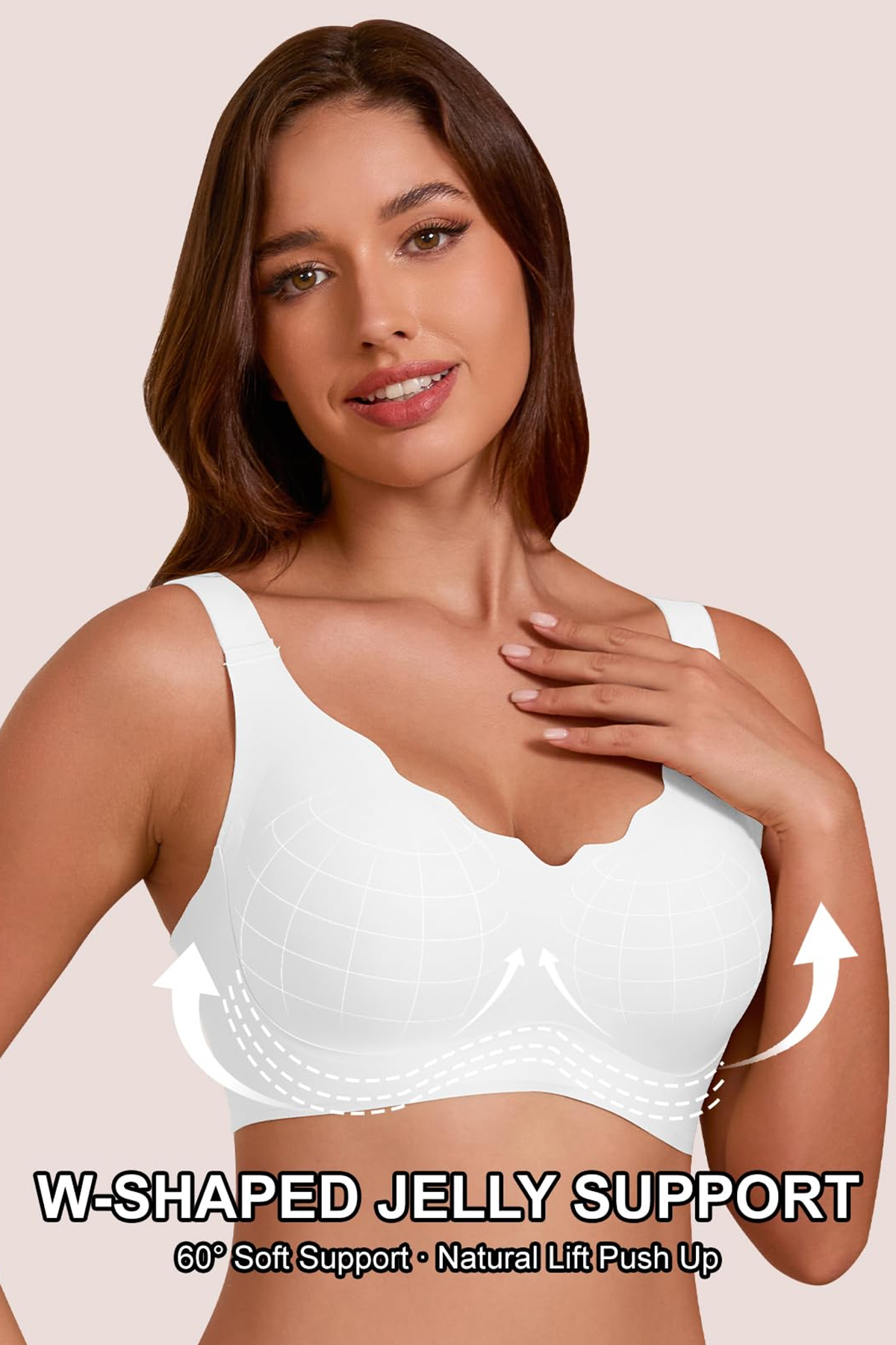 Jelly Bras for Women No Underwire Seamless Push Up Scalloped Tshirt Bralettes Comfortable Wireless Everyday Bra White