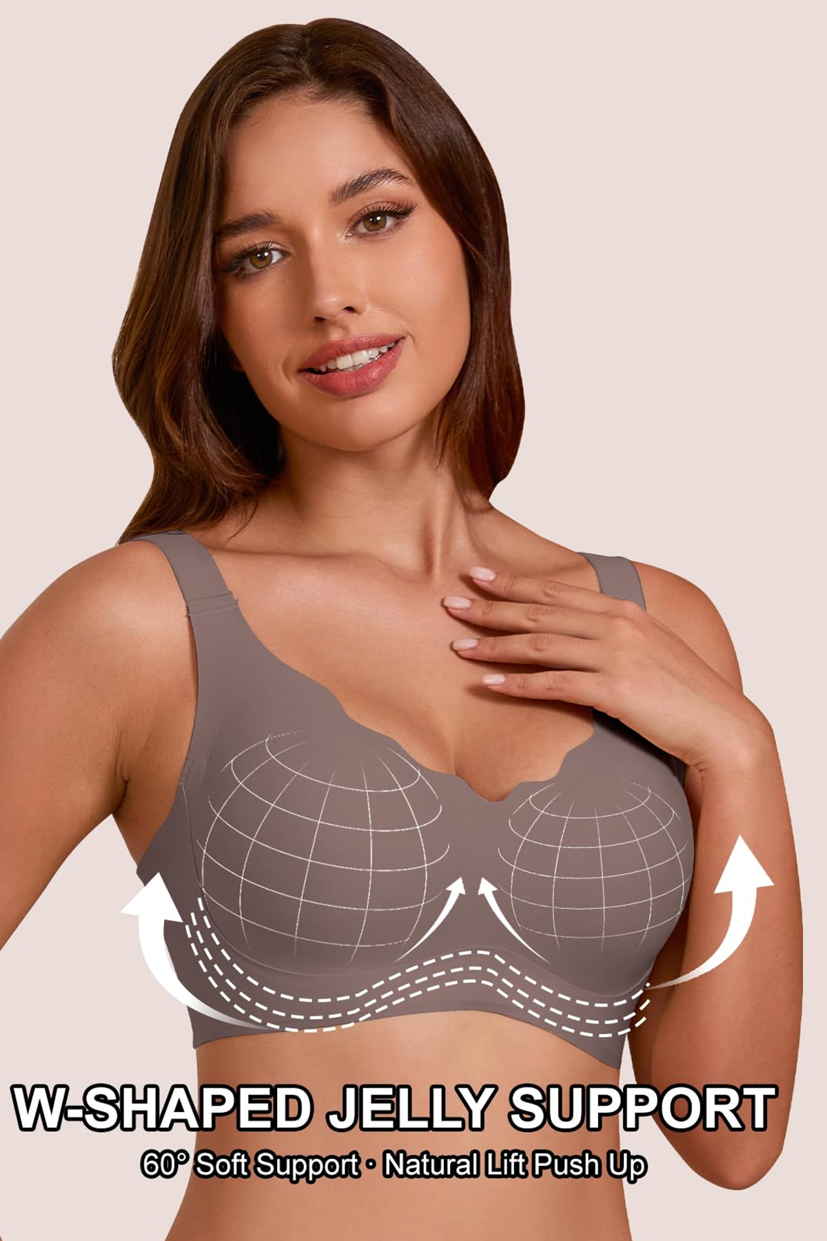 Jelly Bras for Women No Underwire Seamless Push Up Scalloped Tshirt Bralettes Comfortable Wireless Everyday Bra Coffee