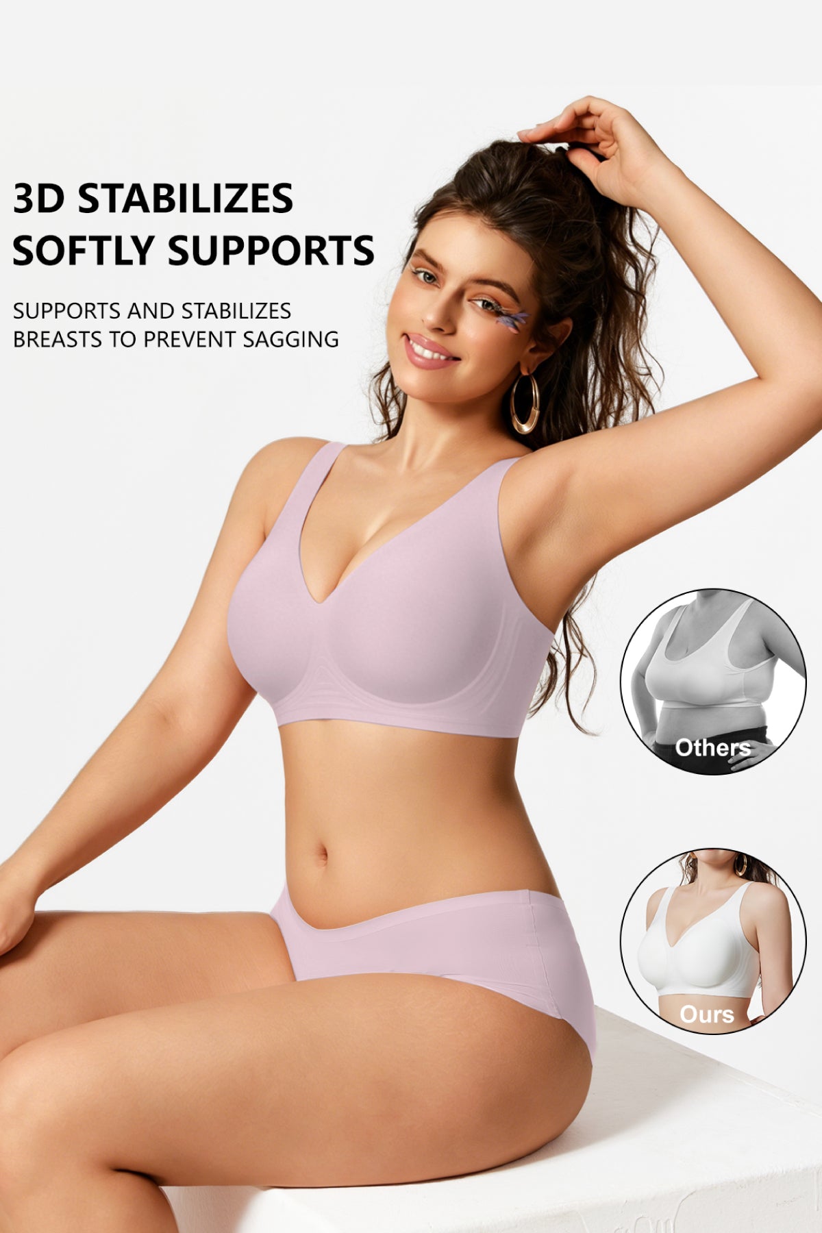 Jelly Bras for Women No Underwire Seamless Push Up Comfortable Tshirt Everyday Deep V Bra with Support and Lift Pink
