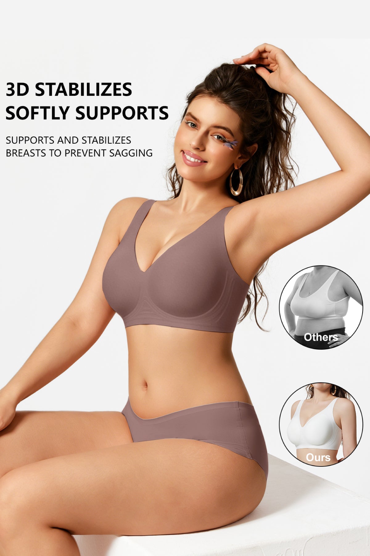 Jelly Bras for Women No Underwire Seamless Push Up Comfortable Tshirt Everyday Deep V Bra with Support and Lift Grey