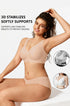 Nude wireless T-shirt bra with smooth support design on model