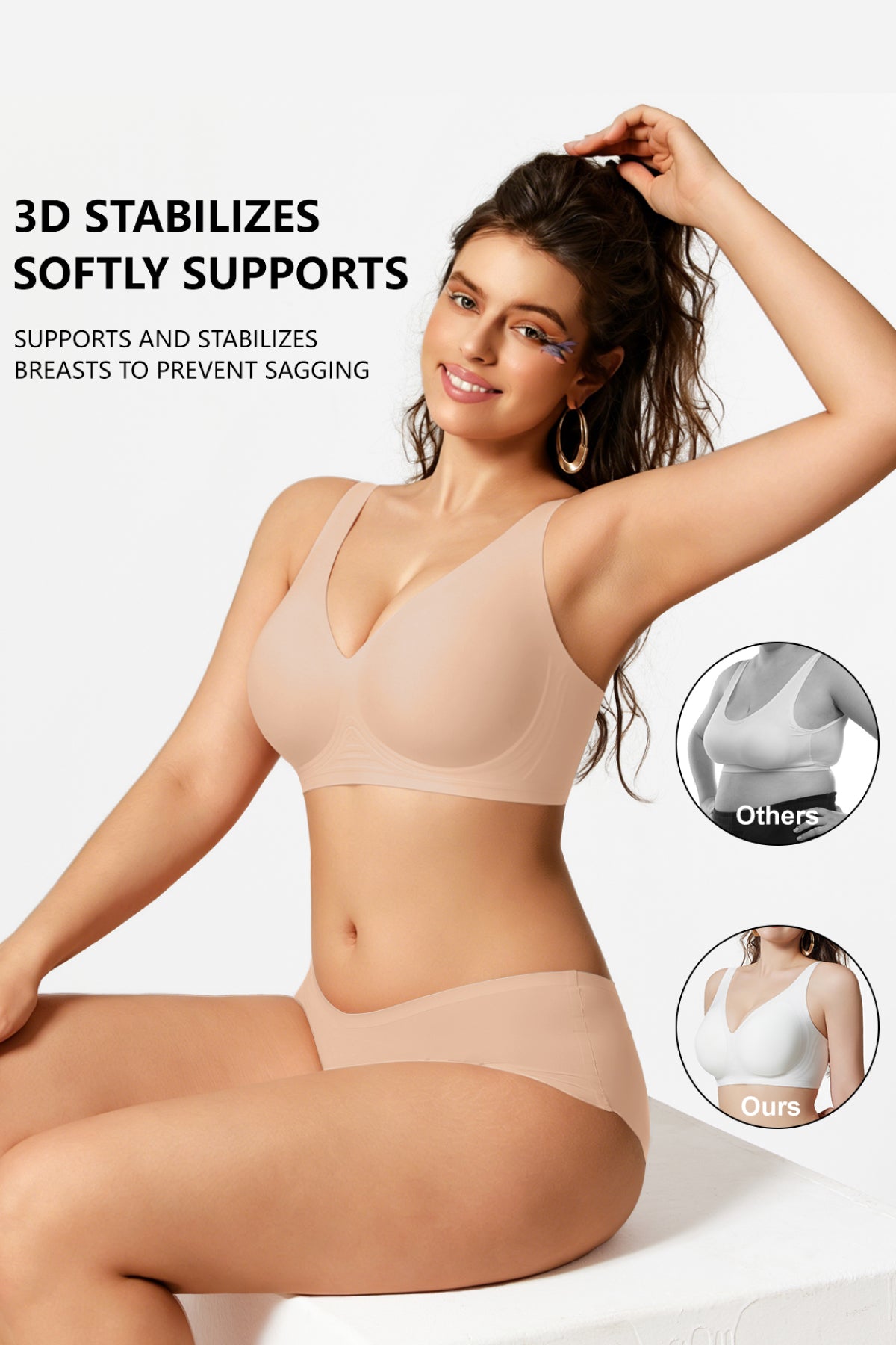 Jelly Bras for Women No Underwire Seamless Push Up Comfortable Tshirt Everyday Deep V Bra with Support and Lift Nude