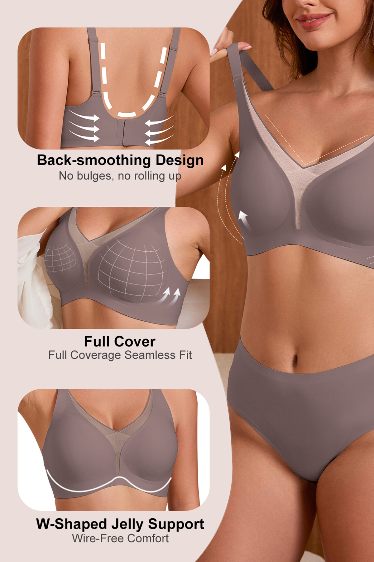 Jelly Bras for Women No Underwire Push Up Deep V Mesh Comfort T Shirt Bralette Wireless Seamless Everyday Bra Coffee