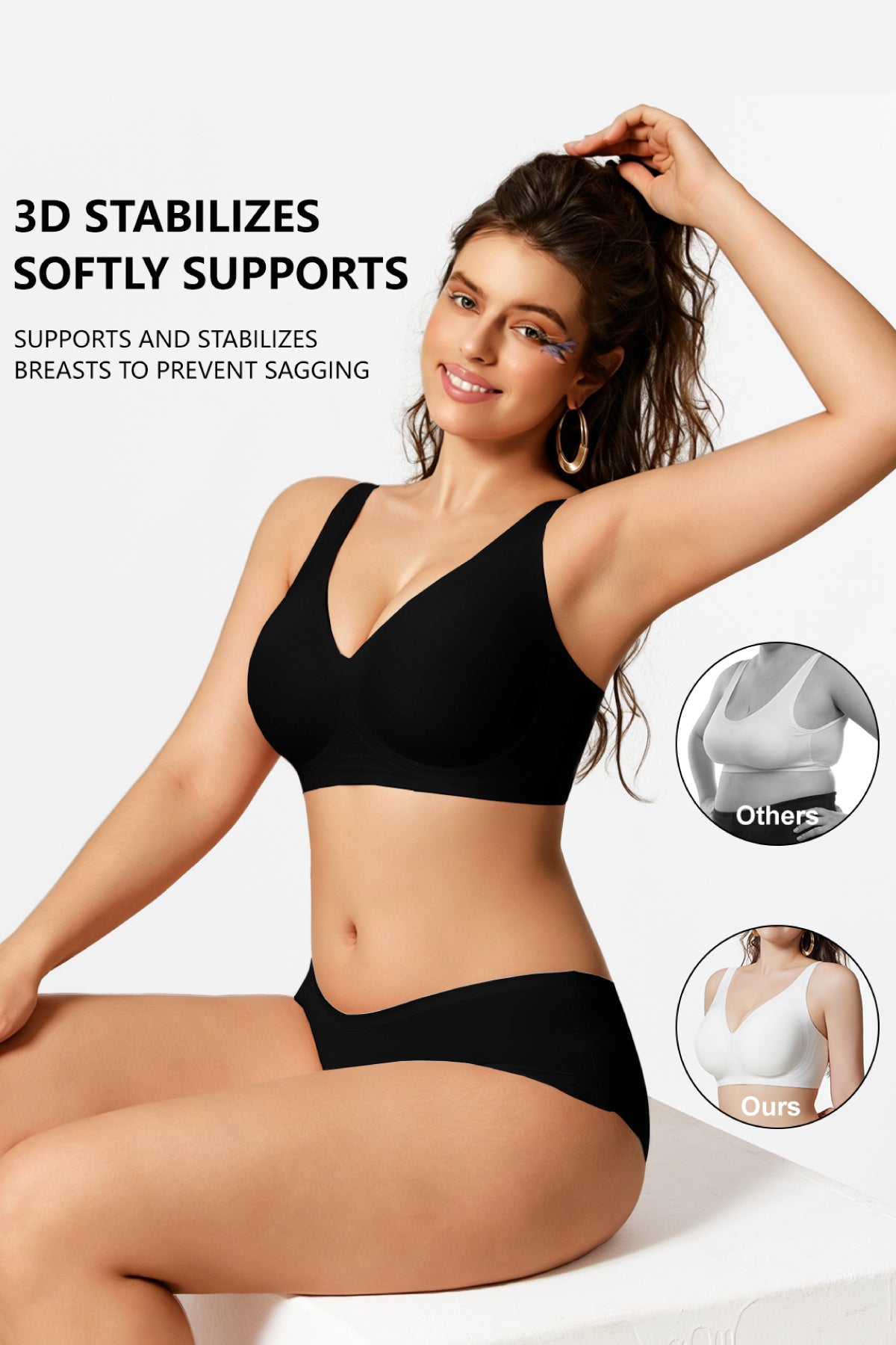 Jelly Bras for Women No Underwire Seamless Push Up Comfortable Tshirt Everyday Deep V Bra with Support and Lift Dark Black