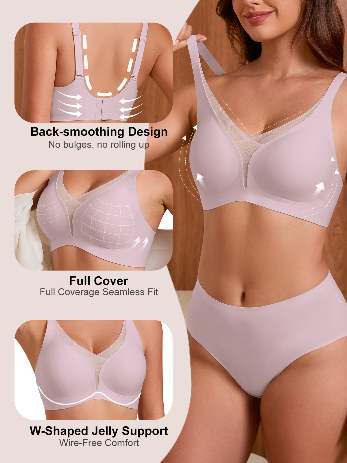 COCOMARTS Jelly Bras for Women No Underwire Push Up Deep V Mesh Comfort T Shirt Bralette Wireless Seamless Everyday Bra Pink