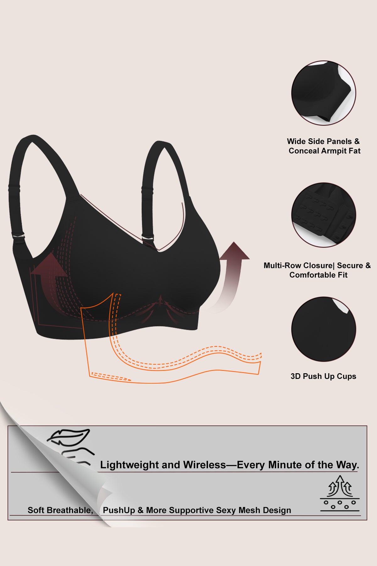 Jelly Bras for Women No Underwire Full Coverage Push Up Bra Wireless Seamless Bra Comfortable Tshirt Bralettes Black