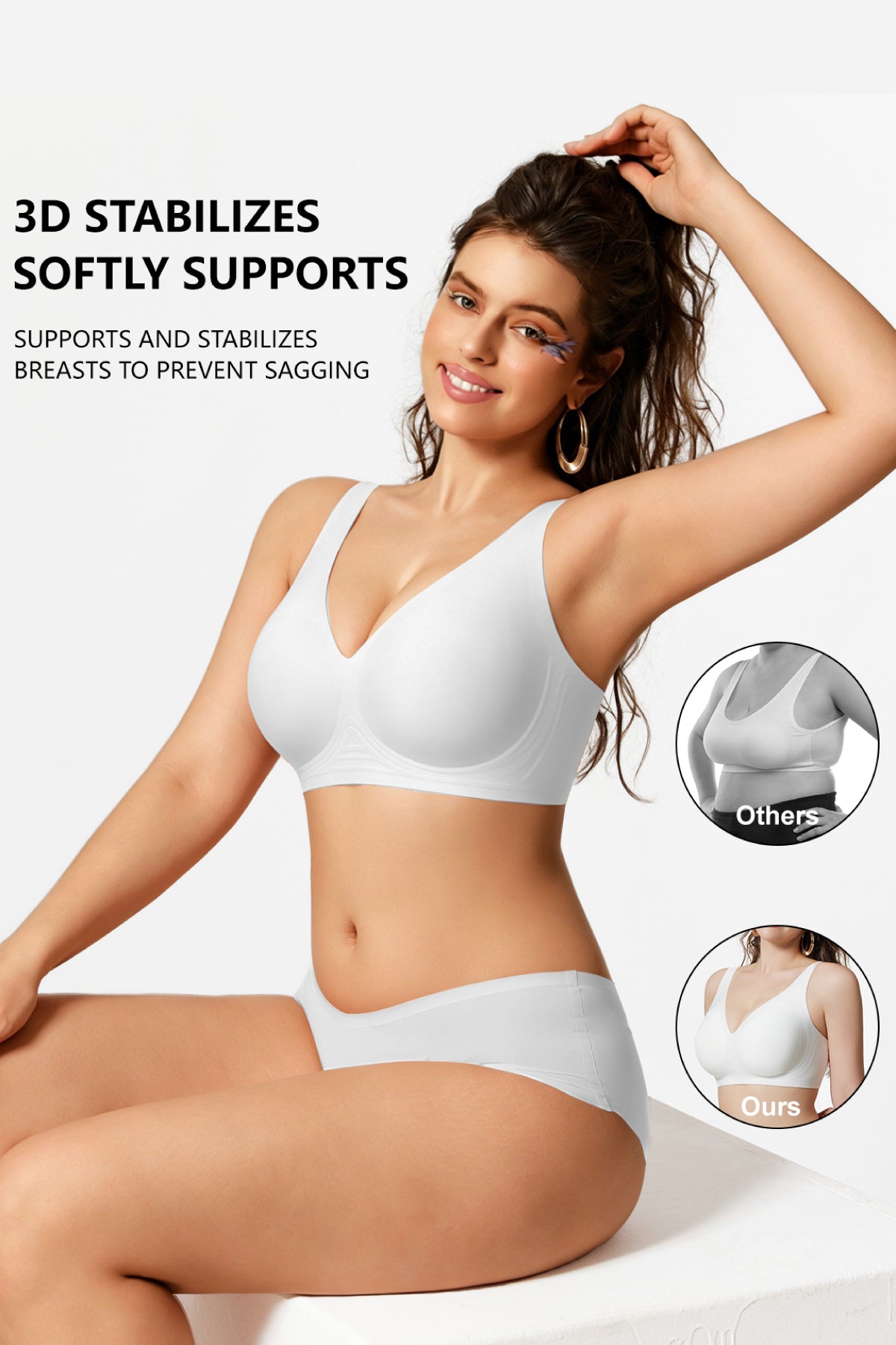 Jelly Bras for Women No Underwire Seamless Push Up Comfortable Tshirt Everyday Deep V Bra with Support and Lift White
