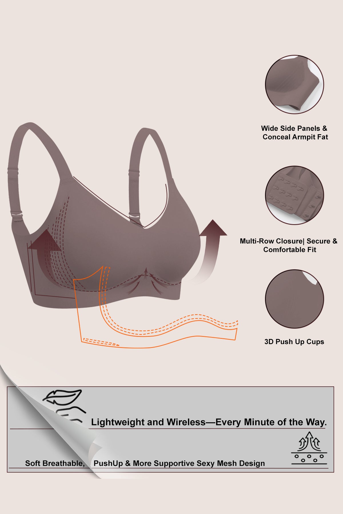 Jelly Bras for Women No Underwire Full Coverage Push Up Bra Wireless Seamless Bra Comfortable Tshirt Bralettes Coffee