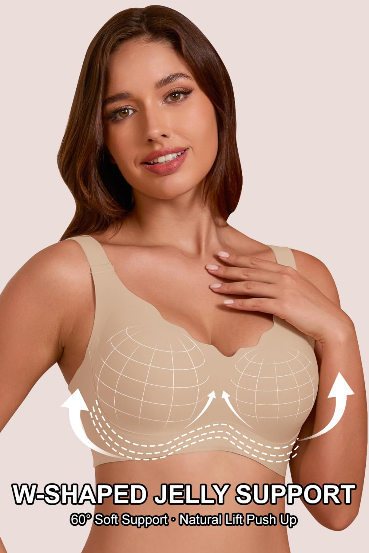 Jelly Bras for Women No Underwire Seamless Push Up Scalloped Tshirt Bralettes Comfortable Wireless Everyday Bra Nude