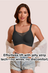 Black seamless bralette with sheer V-mesh panel and supportive cross-back