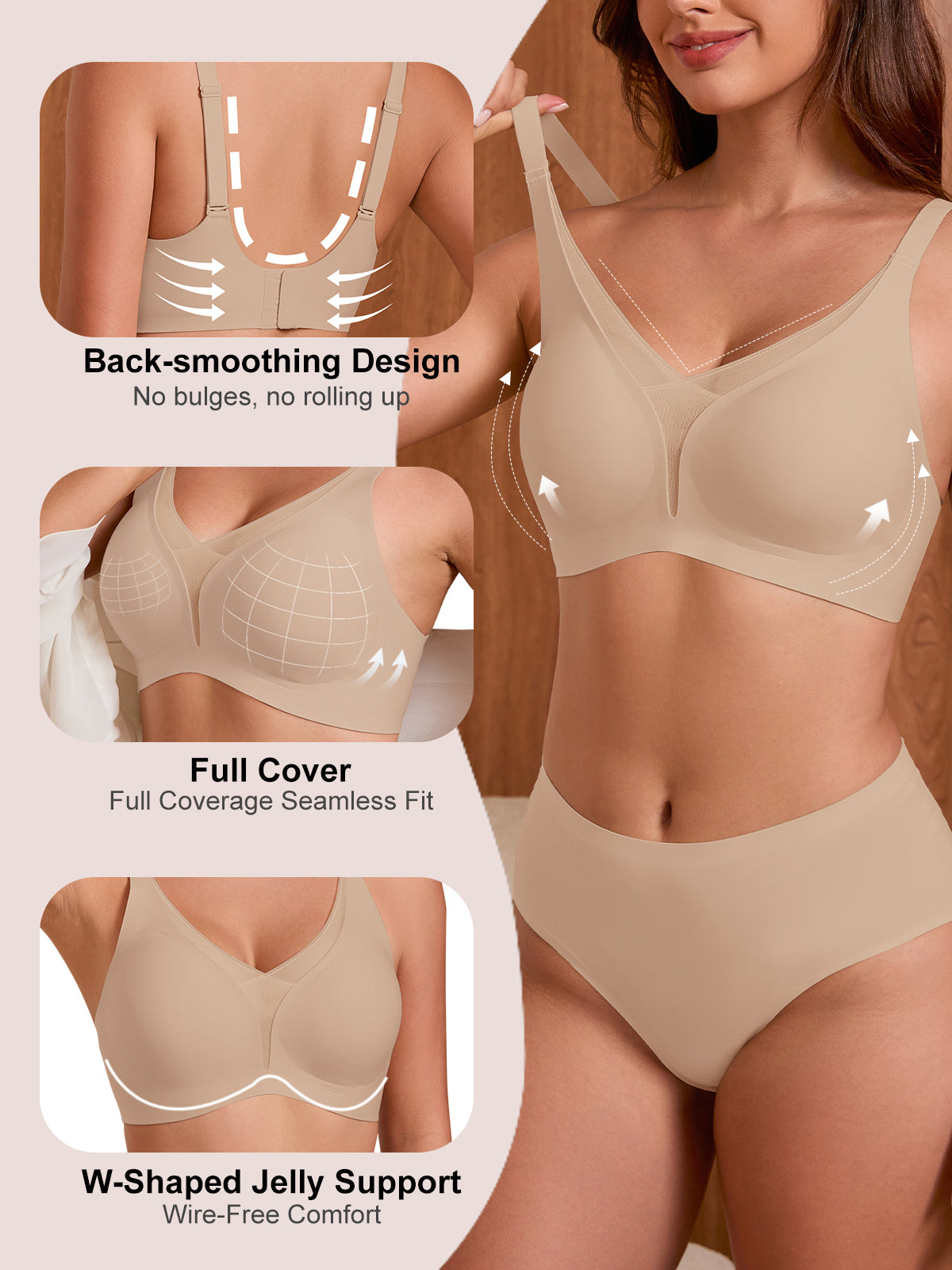 COCOMARTS Jelly Bras for Women No Underwire Push Up Deep V Mesh Comfort T Shirt Bralette Wireless Seamless Everyday Bra Nude