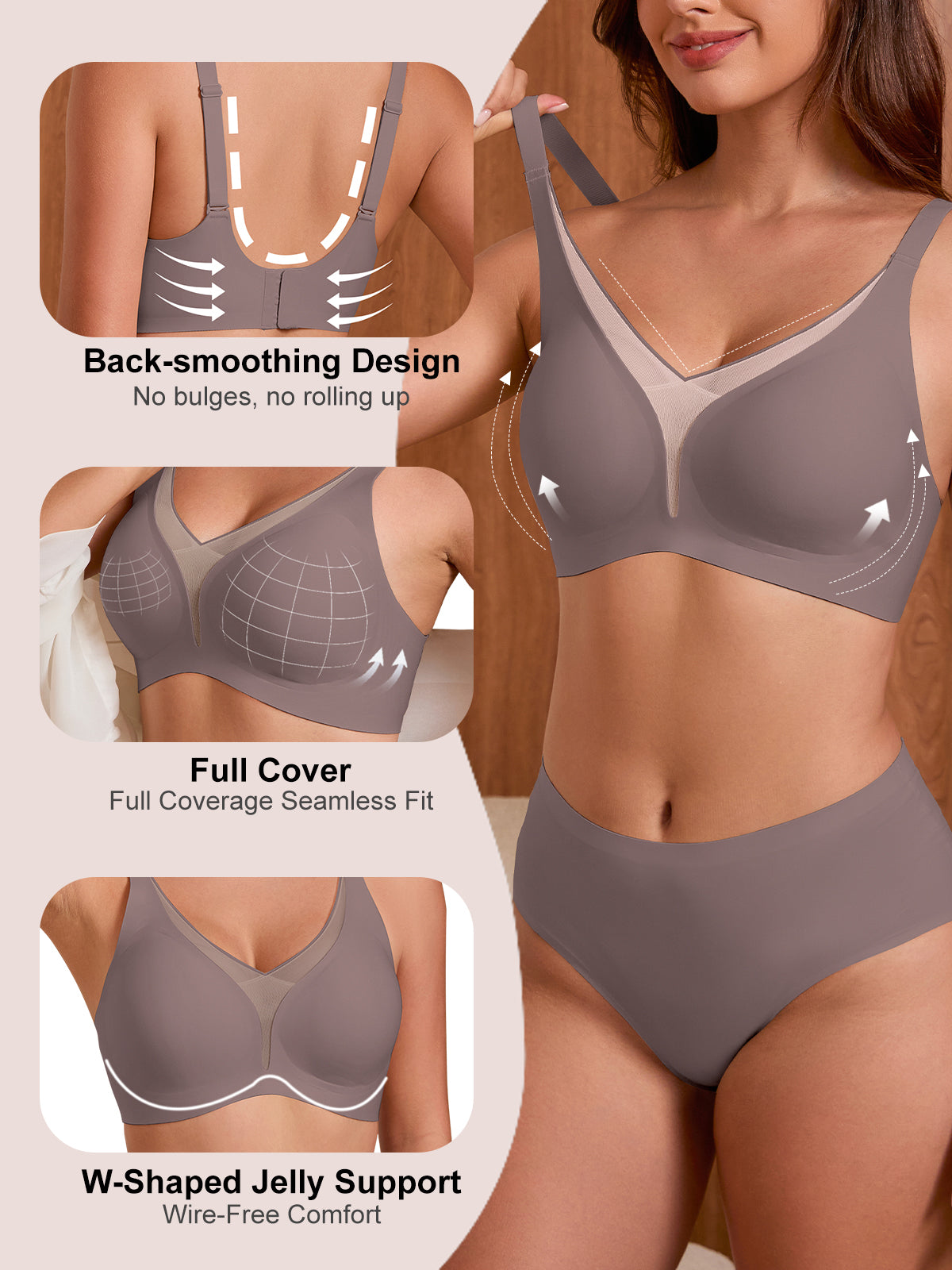 COCOMARTS Jelly Bras for Women No Underwire Push Up Deep V Mesh Comfort T Shirt Bralette Wireless Seamless Everyday Bra Coffee