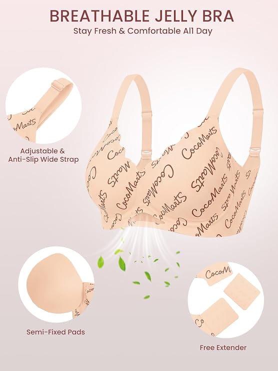 Beige printed bra with adjustable straps and semi-fixed pads