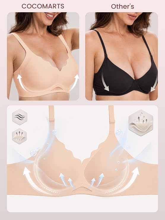 Nude scalloped wireless bra with breathable mesh cups