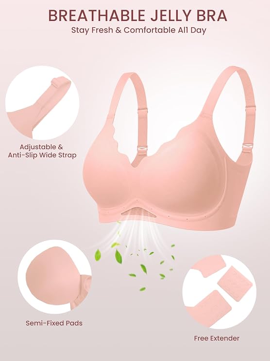 Pale pink wireless bra with adjustable straps and semi-fixed pads