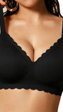 COCOMARTS Jelly Bras for Women No Underwire Scalloped Push Up Seamless Full Coverage Plunge Bralettes Wireless Tshirt Bras Black
