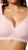 COCOMARTS Jelly Bras for Women No Underwire Scalloped Push Up Seamless Full Coverage Plunge Bralettes Wireless Tshirt Bras Pink