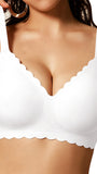 COCOMARTS Jelly Bras for Women No Underwire Scalloped Push Up Seamless Full Coverage Plunge Bralettes Wireless Tshirt Bras White