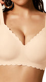 COCOMARTS Jelly Bras for Women No Underwire Scalloped Push Up Seamless Full Coverage Plunge Bralettes Wireless Tshirt Bras Nude