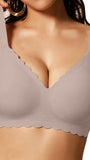 COCOMARTS Jelly Bras for Women No Underwire Scalloped Push Up Seamless Full Coverage Plunge Bralettes Wireless Tshirt Bras Grey