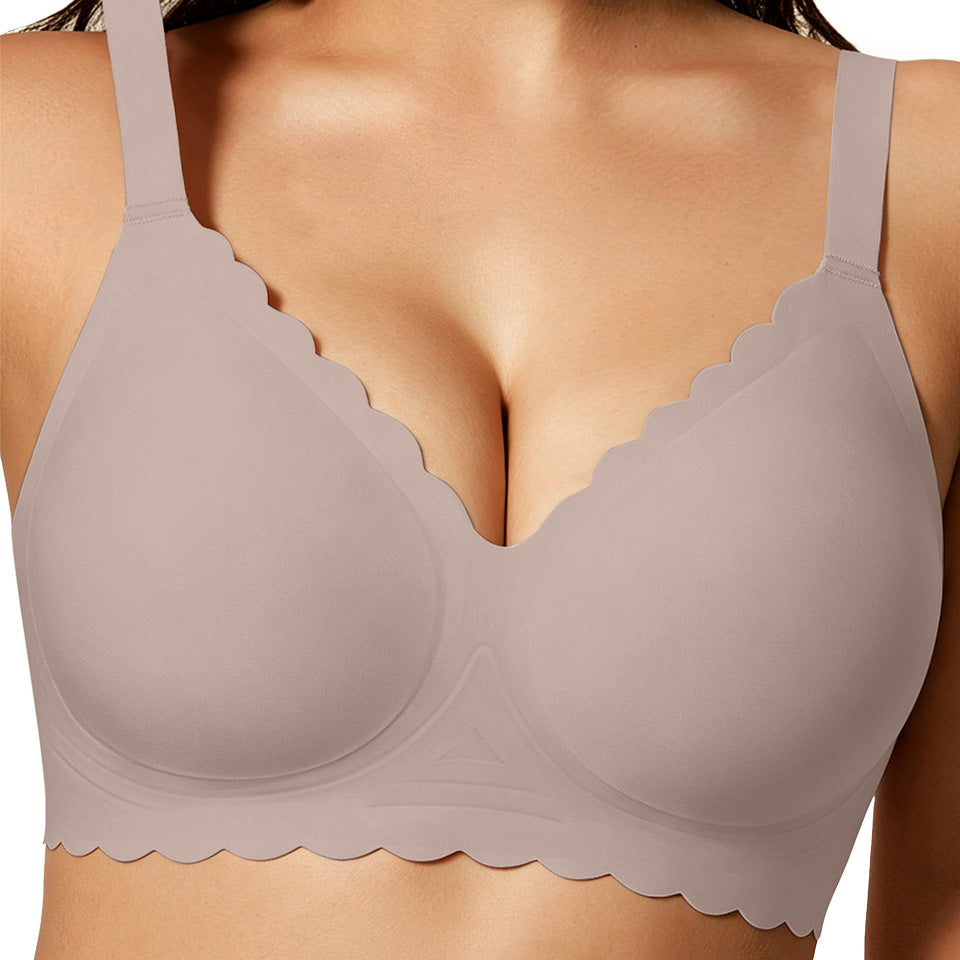 COCOMARTS Jelly Bras for Women No Underwire Scalloped Push Up Seamless Full Coverage Plunge Bralettes Wireless Tshirt Bras Grey