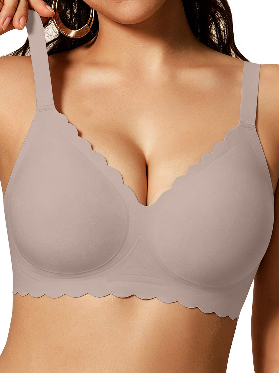 COCOMARTS Jelly Bras for Women No Underwire Scalloped Push Up Seamless Full Coverage Plunge Bralettes Wireless Tshirt Bras Grey