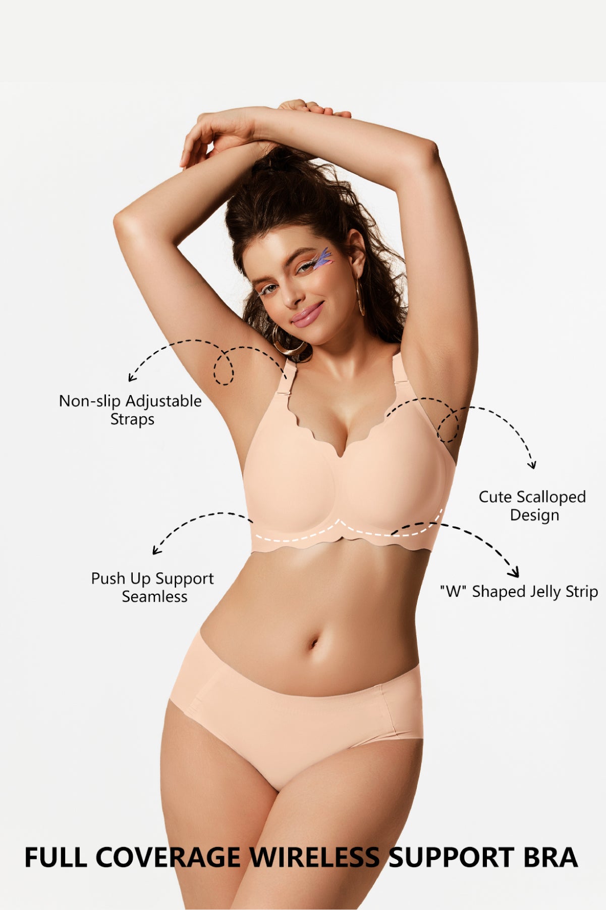 Jelly Bras for Women No Underwire Scalloped Push Up Wireless Bralettes Seamless Soft Comfort Everyday Tshirt Bra Nude