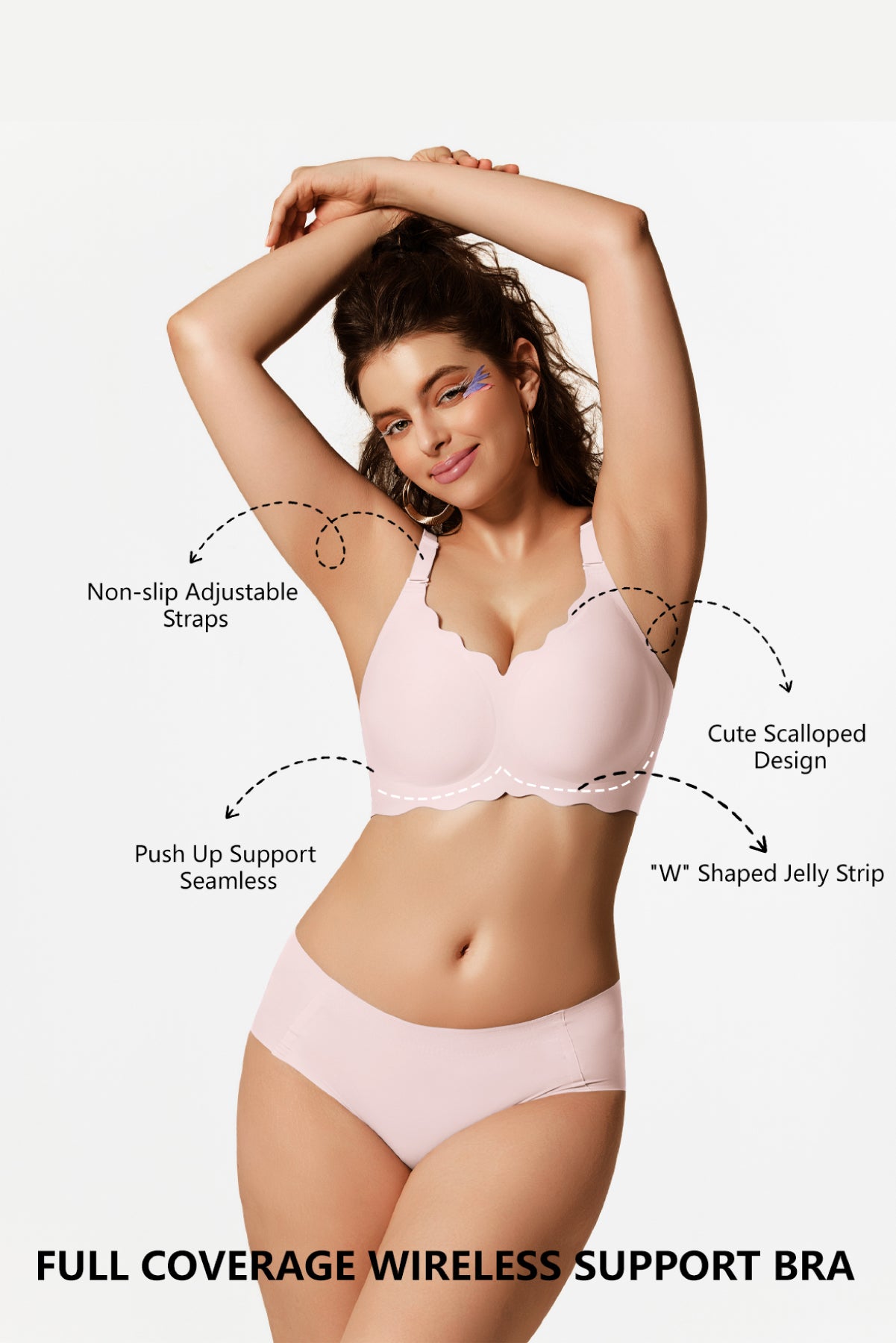 Jelly Bras for Women No Underwire Scalloped Push Up Wireless Bralettes Seamless Soft Comfort Everyday Tshirt Bra Pink