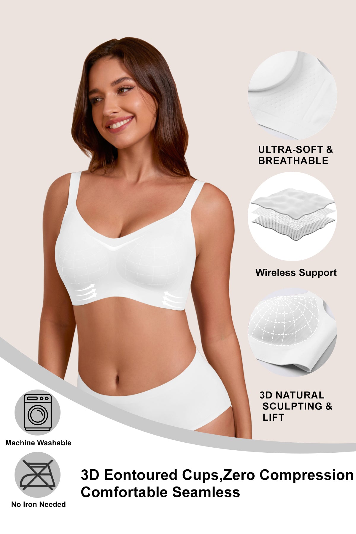 Jelly Bras for Women No Underwire Full Coverage Push Up Bra Wireless Seamless Bra Comfortable Tshirt Bralettes White
