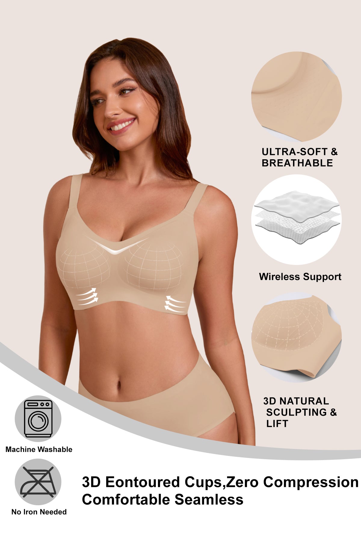 Jelly Bras for Women No Underwire Full Coverage Push Up Bra Wireless Seamless Bra Comfortable Tshirt Bralettes Nude