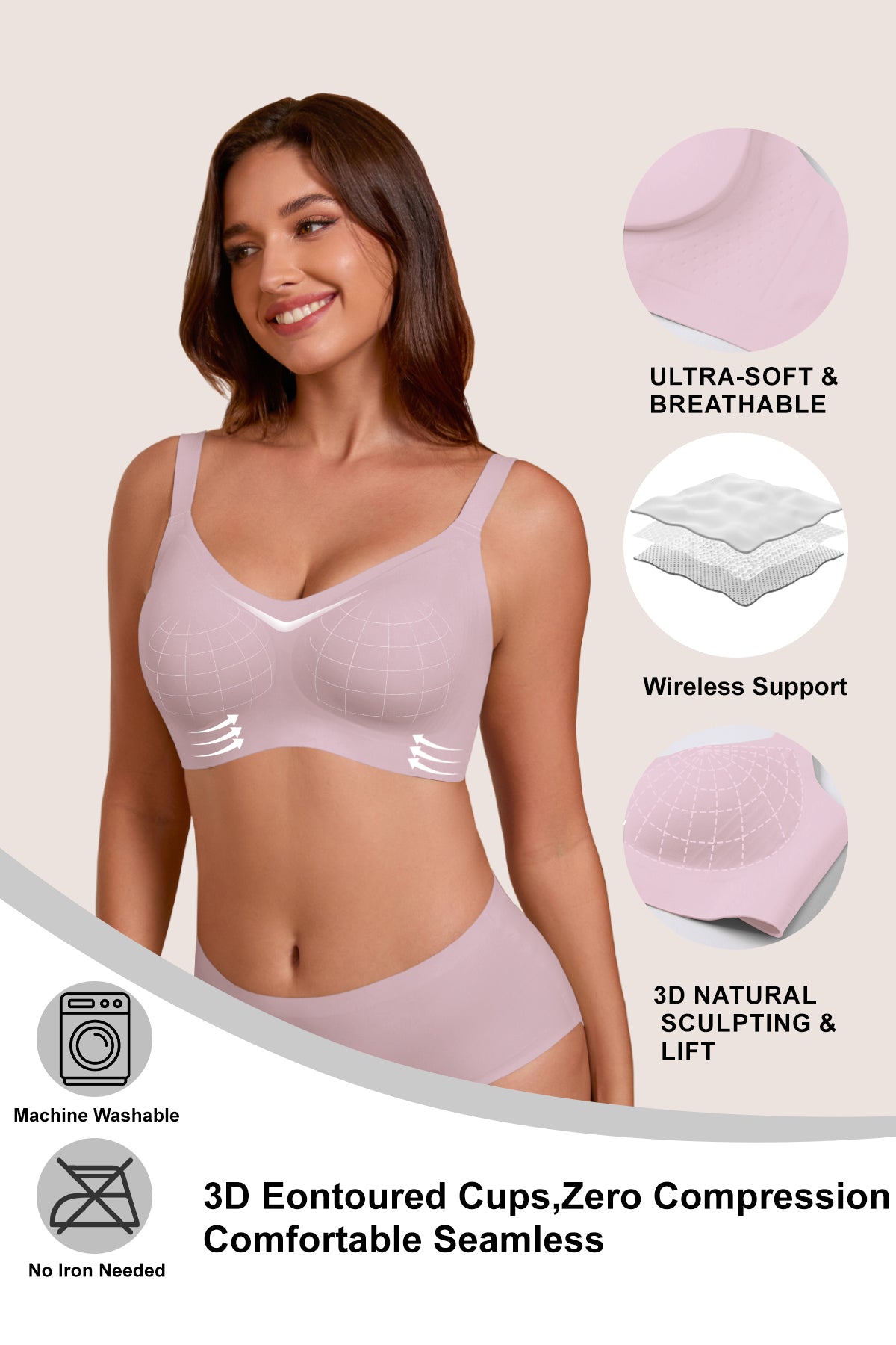 Jelly Bras for Women No Underwire Full Coverage Push Up Bra Wireless Seamless Bra Comfortable Tshirt Bralettes Pink